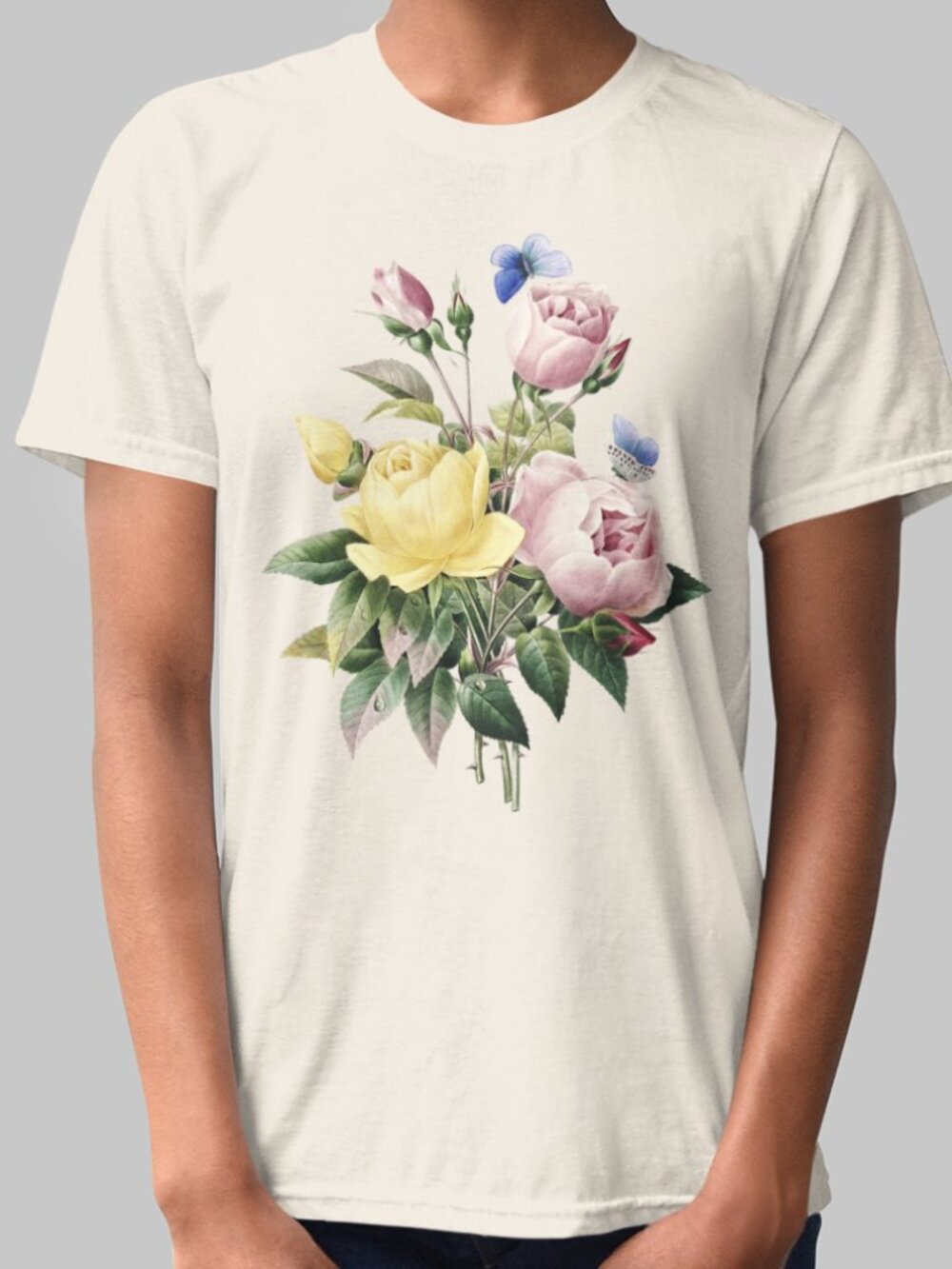Cabbage Rose Vintage Floral Print Short Sleeve Graphic Tee T-shirt S-XXL